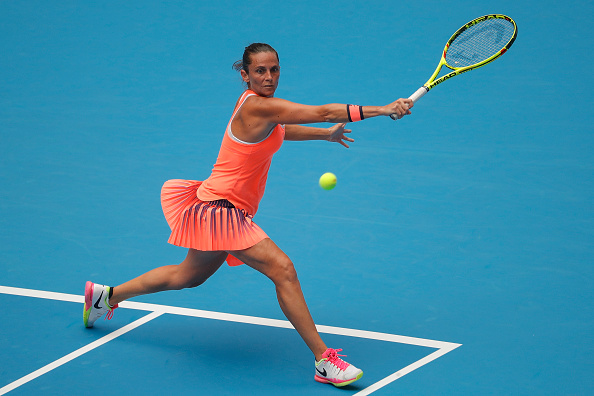 Vinci attempts a backhand slice at the China Open last month. Photo credit: Lintao Zhang/Getty Images.