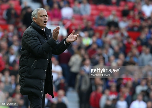 Mourinho cuts an animated figure on the Old Trafford touchline during United's game against Stoke | Photo: Matthew Peters / Getty Images