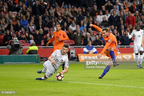 Above: Vincent Jassen's shot was blocked by Laurent Koscielny in France's 1-0 win over the Netherlands | Photo: Getty Images