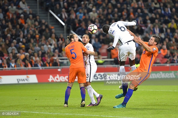 Above: Paul Pogba heading a shot towards goal in France's 1-0 win over the Netherlands | Photo: Getty Images 