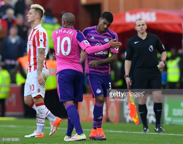 Above: Patrick van Aanholt limping off in Sunderland's 2-0 defeat to Stoke City | Photo: Getty Images 