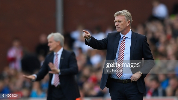 Above: David Moyes on the sideline during Sunderland's 2-0 defeat to Stoke | Photo: Getty Images 