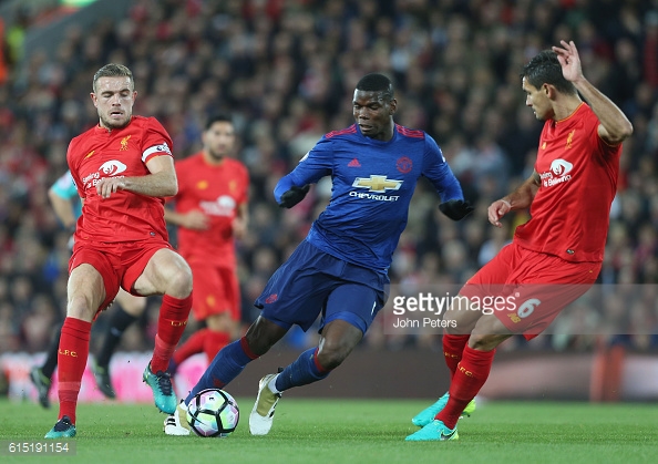 Above: Paul Pogba in action during Manchester United's 0-0 draw with Liverpool | Photo: Getty Images 