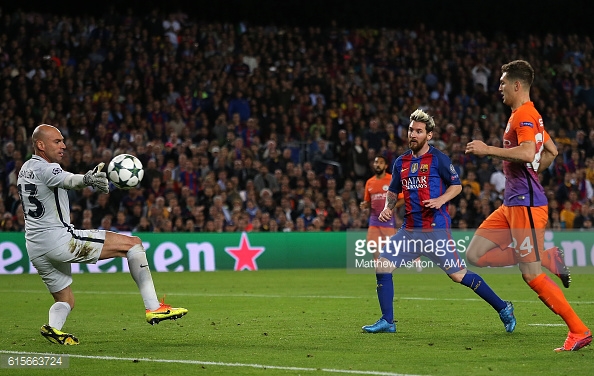 Above: Lionel Messi scoring his third goal in Barceloan's 4-0 win over Manchester City | Photo: Getty Images 