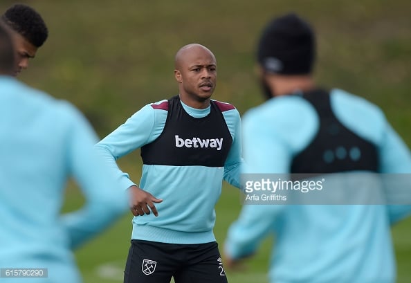 Above: West Ham's Andre Ayew been put through his paces in training | Photo: Getty Images