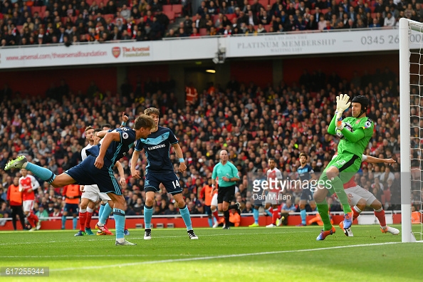 Above: Gaston Ramirez having a shot on goal in Middlesbrough's 0-0 draw with Arsenal | Photo: Getty Images