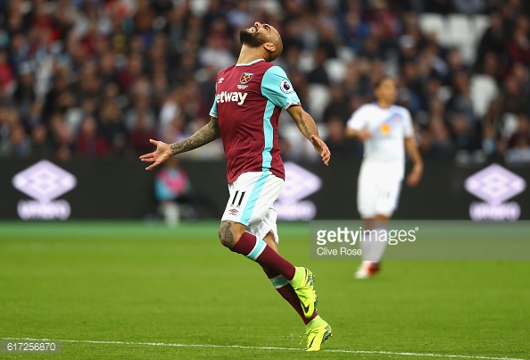 Above: Simone Zaza showing his frustration in West Ham's 1-0 win over Sunderland | Photo: Getty Images 