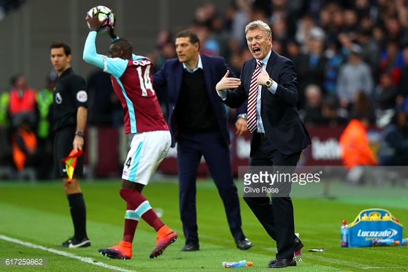 Above: David Moyes on the sideline during Sunderland's 1-0 defeat to West Ham | Photo: Getty Images 