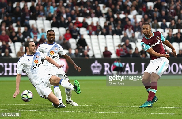 Above: Winston Reid striking home in Sunderland's 1-0 defeat to West Ham | Photo: Getty Images  