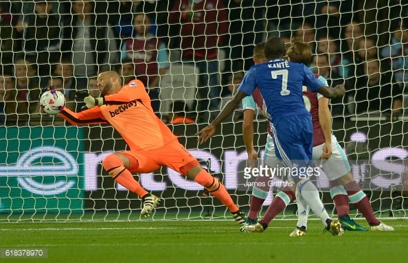 Above: Darren Randolph in action during West Ham's 2-0 win over Chelsea | Photo: Getty Images