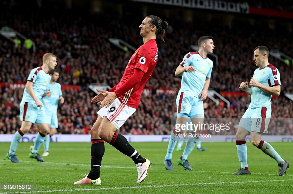 Above: Zlatan Ibrahimovic showing his frustration in Manchester United's 0-0 draw with Burnley | Photo: Getty Images