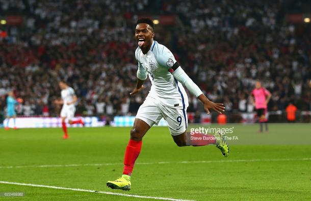 Sturridge has been in action with England the past two weeks. Here he is celebrating his goal which helped England beat Scotland 3-0 in their World Cup qualifier. 