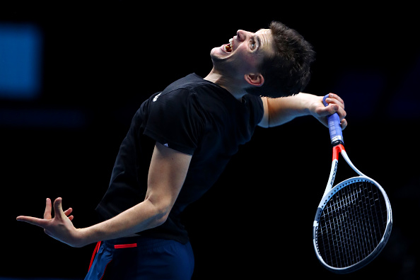 Dominic Thiem practices prior his first match in the ATP World Tour Finals. Photo: Clive Brunskill / Getty Images Sport