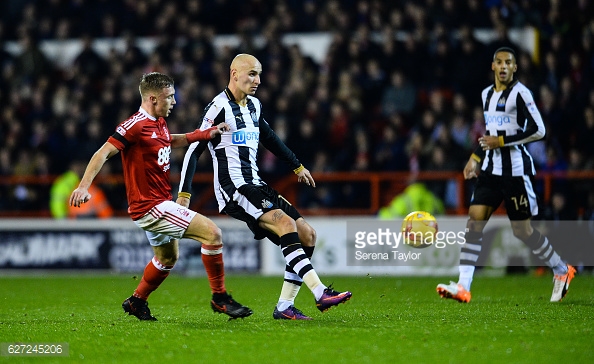 Shelvey before his City Ground dismissal. Photo: Serena Taylor/ Getty