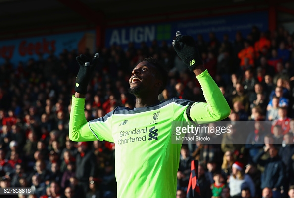 Origi celebrates his strike. Photo: Michael Powell/Getty