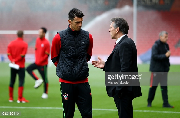 Claude Puel with his captain, Jose Fonte. Photo: Michael Steele