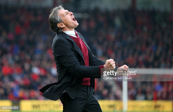 An eruption of emotion for Puel after Rodriguez's brilliant second. Photo: Getty / Catherine Ivill - AMA