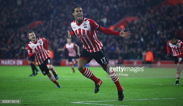 Van Dijk netting the opener in the 4-1 defeat to Spurs. Source:Getty