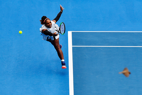 Serena Williams in action during her first round match at the ASB Classic in Auckland. Photo: Getty Images / Hannah Johnston