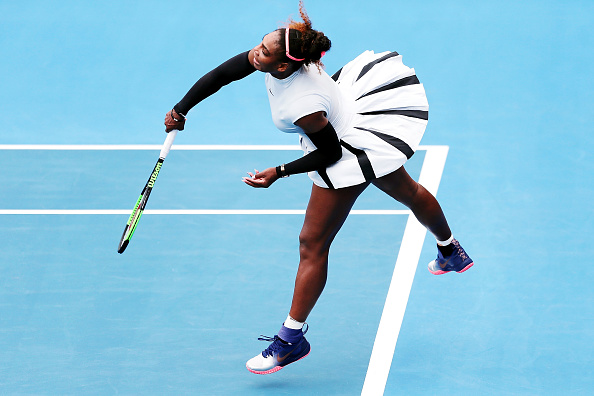 Serena Williams in action during her first round match at the ASB Classic in Auckland. Photo: Getty Images / Anthony Au-Yeung