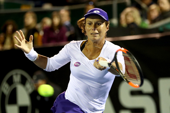 Varvara Lepchenko hits a forehand during her match against Caroline Wozniacki. Photo: Getty Images/Phil Walter