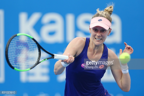 Riske hits a forehand during the match/Photo: Zhong Zhi/Getty Images