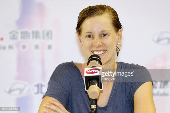 Riske speaks to the media after her big win/Photo: Zhong Zhi/Getty Images