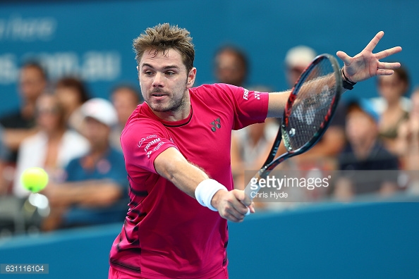 Wawrinka plays a backhand during his semifinal match in Brisbane/Photo: Chris Hyde/Getty Images