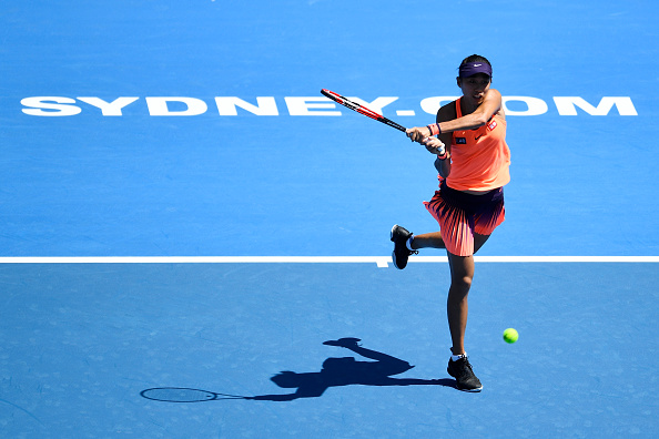 Shuai Zhang plays a backhand during her first round match at the Sydney International. Photo: Getty Images/Brett Hemmings