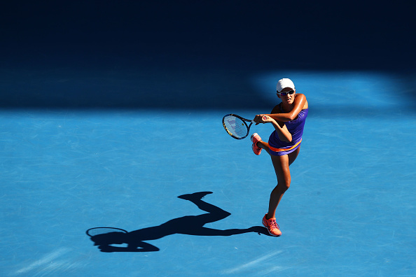 Arina Rodionova hits a backhand during her first round match at the Australian Open. (Photo: Getty Images/Ryan Pierse)