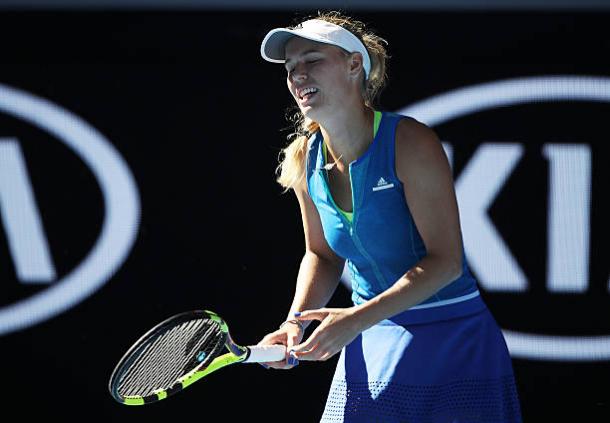 Wozniacki during her Australian Open defeat to Johanna Konta (Getty/Mark Kolbe)