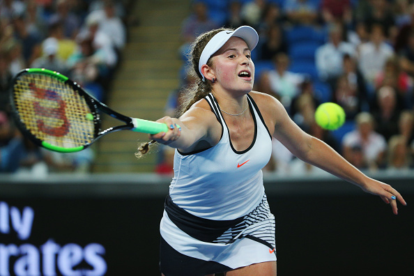 Jelena Ostapenko hots a forehand during the Australian Open. Photo: Getty Images/Michael Dodge