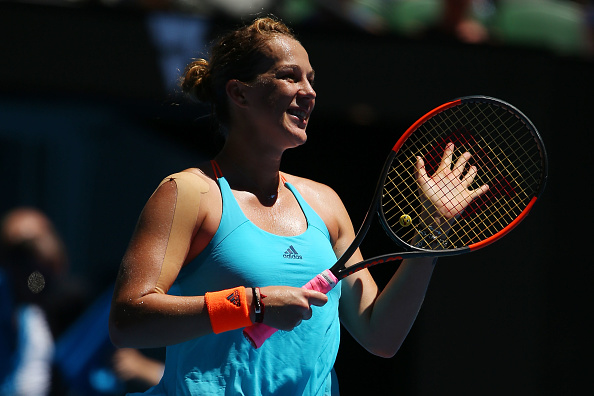 Pavlyuchenkova acknowledges the crowd after her last 16 victory over Svetlana Kuznetsova, booking her spot in her first ever quarterfinal in Melbourne. Photo credit: Michael Dodge/Getty Images.