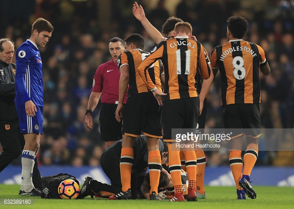 Mason receives treatment after the incident (photo: Getty Images)