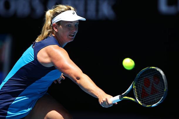 Coco Vandeweghe in action during her quarterfinal win over Garbine Muguruza at the Australian Open (Getty/Clive Brunskill)