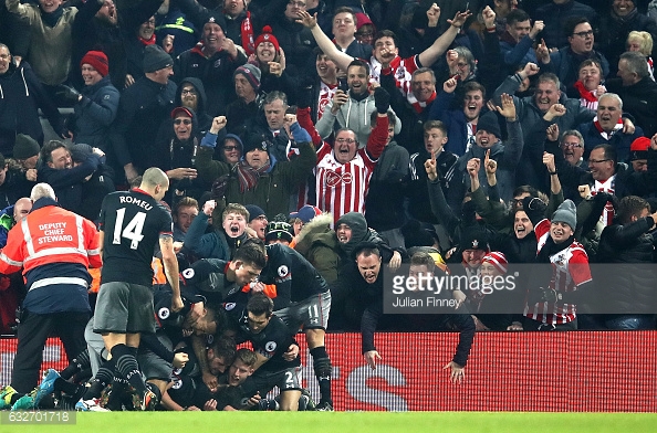 Saints celebrate booking their place at Wembley. Photo: Getty.