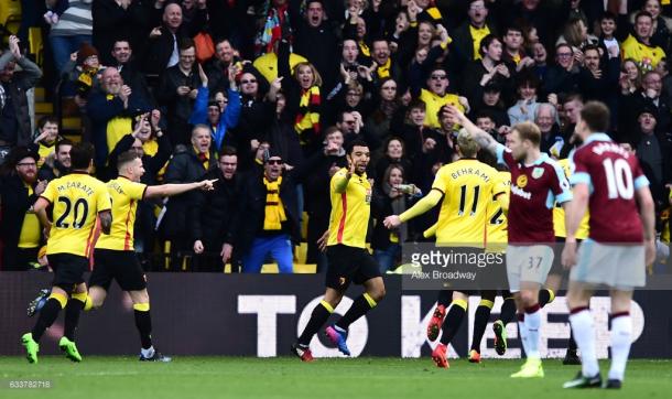Watford celebrates as Deeney opened the scoring (Getty Images/Alex Broadway)
