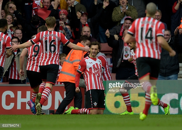 Gabbiadini celebrates after getting off the mark for the Saints. Photo: Getty.