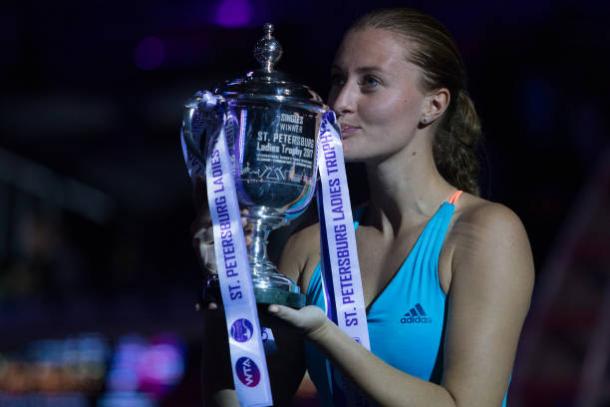 Mladenovic posing with her St Petersburg winners trophy | Photo: NurPhoto/Getty Images