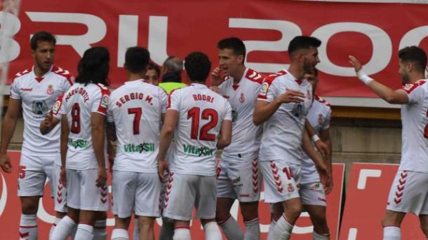La Cultural Leonesa celebrando un gol frente al Lugo | Fuente: La Liga