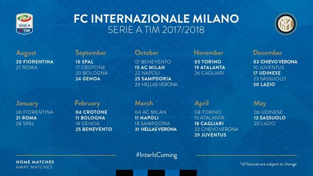 Il calendario completo dell'Inter. | Foto: Inter Twitter