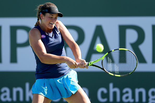 Jennifer Brady playing the BNP PAribas Open this year. (Photo by Matthew Stockman/Getty Images)