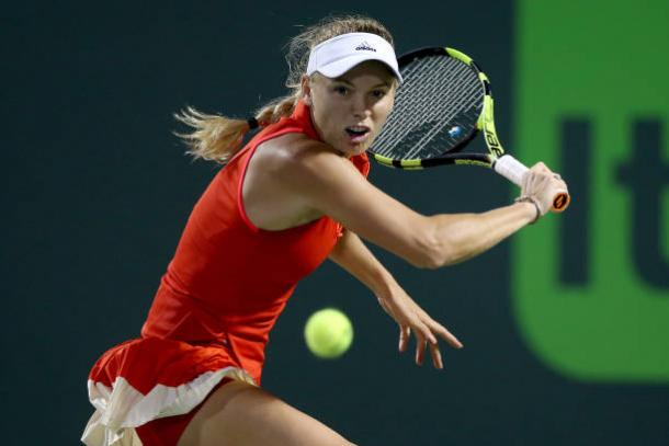 Wozniacki continues her stellar form in 2017, winning two matches yesterday to reach another quarterfinal. Photo credit: Matthew Stockman/Getty Images.