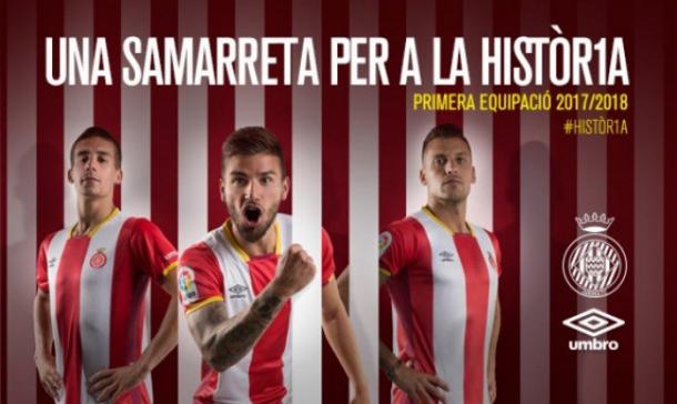 Pere Pons, Portu y Granell fueron la imagen del club para presentar la camiseta de Primera. | Foto: Girona FC.