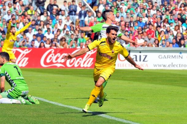 Vítor Silva celebrando su gol ante el Racing de Santander en el Playoff | Foto: CF Reus