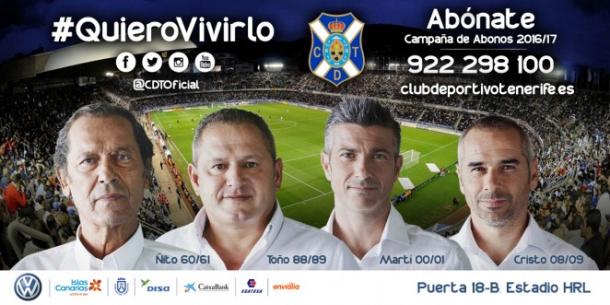 Cartel que anunciaba la campaña de abonos 2016/2017. Fuente: clubdeportivotenerife.es