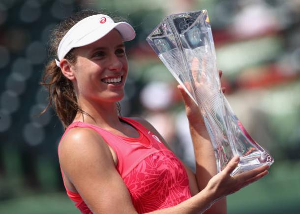 Johanna Konta after winning the title in Miami. She could be hugely important for Great Britain in this tie (Getty/Julian Finney)