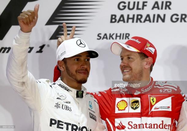 Vettel was all for fun and games after a terrific race. | Photo: Getty Images/Lars Baron