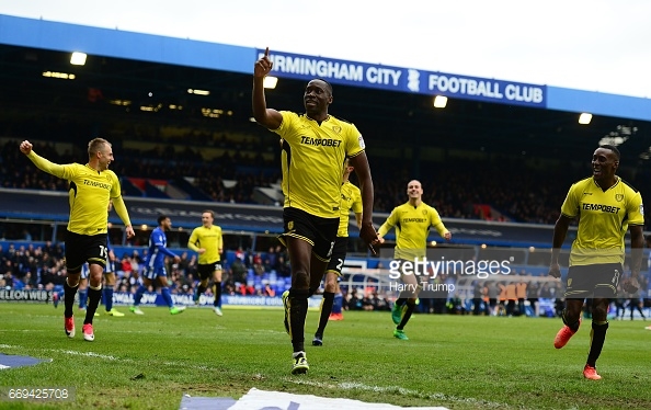 Burton's players celebrate scoring their second goal at Birmingham City. (picture: Getty Images / Harry Trump)