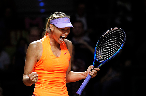 Maria Sharapova reacts after winning her first match following a fifteen months suspension. (Getty Images/Adam Pretty)